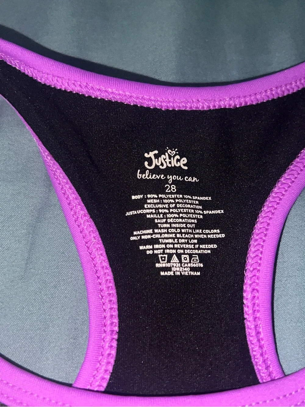Justice Black Sports Bra with Bright Purple Trim